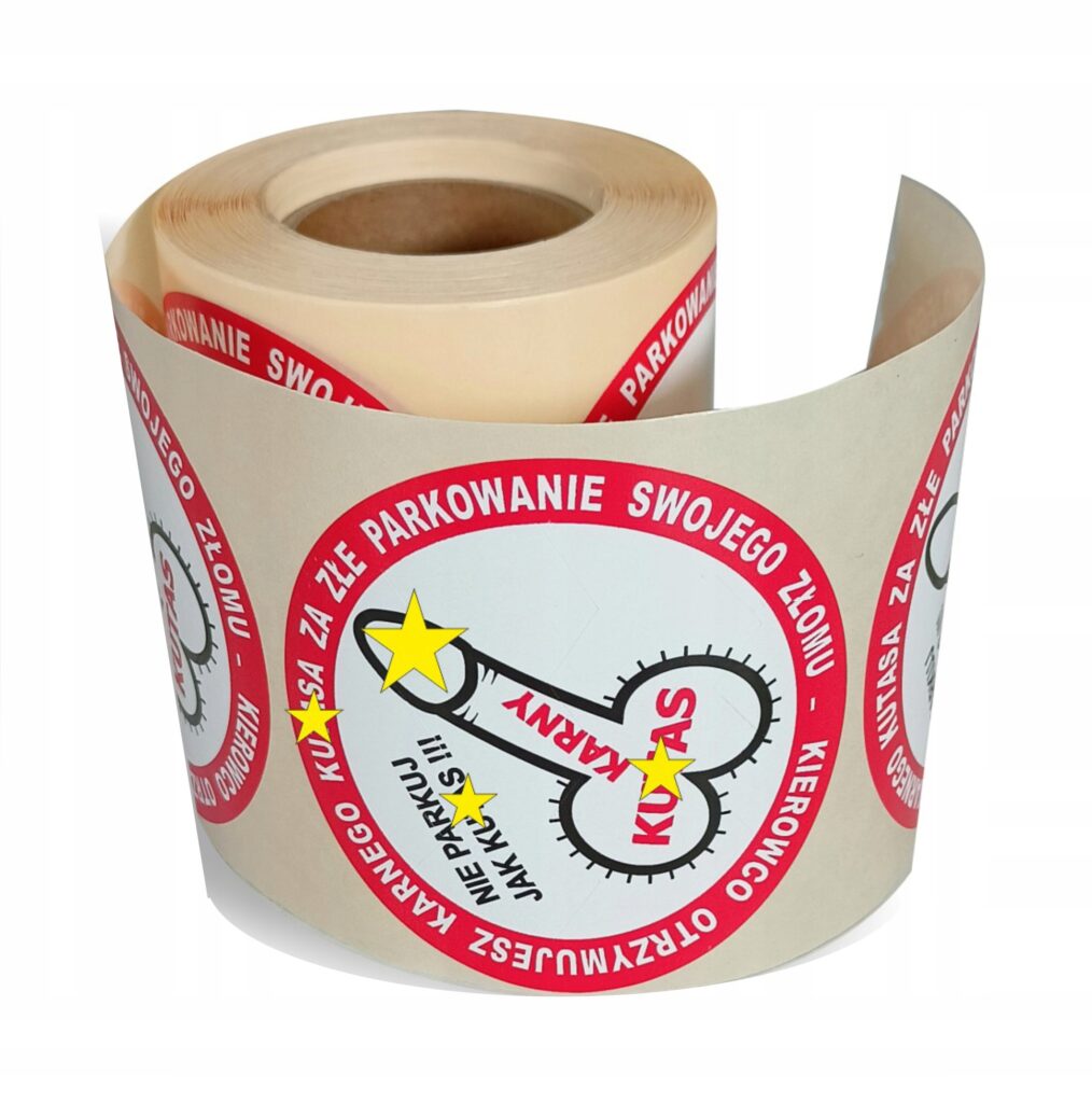 Karny Ku*as naklejki etykiety karne mandat kierowcy duże mocne x 500 szt