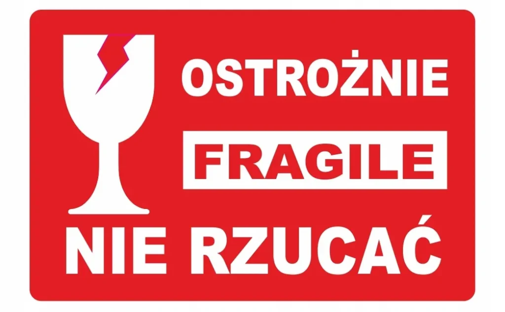 OSTROŻNIE NIE RZUCAĆ etykiety naklejki SZKŁO x1000