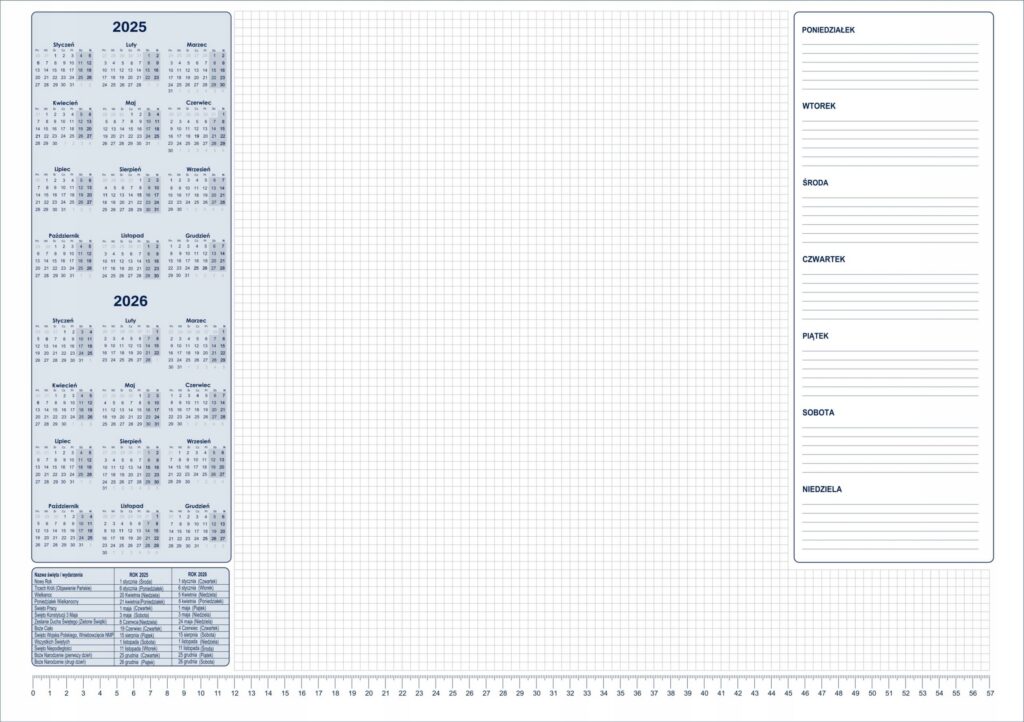 Biuwar Planer kalendarz 2025/2026 kratka duży A2 podkład biurko z listwą :)