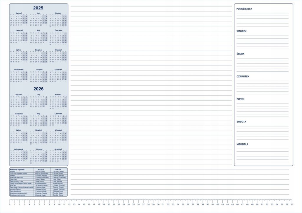 Biuwar Planer kalendarz 2025/2026 linia duży A2 podkład biurko z listwą L