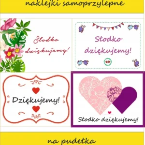 ETYKIETY NAKLEJKI NA PUDEŁKA CIASTO dla gości x1