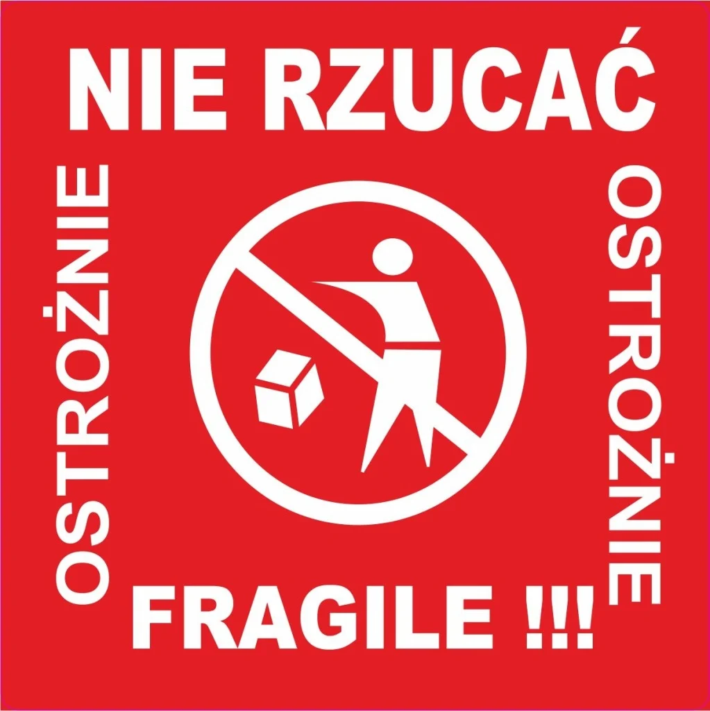 NIE RZUCAĆ FRAGILE kurier etykieta naklejka x1000 Ostrożnie paczki palety
