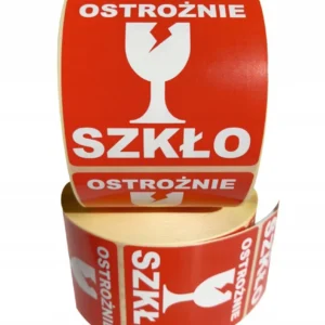 OSTROŻNIE SZKŁO NIE RZUCAĆ etykiety naklejki DUŻE kurier paczki palet 1000 sztuk