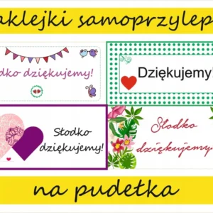 ETYKIETA NAKLEJKA NA PUDEŁKO CIASTO dla gości x 18